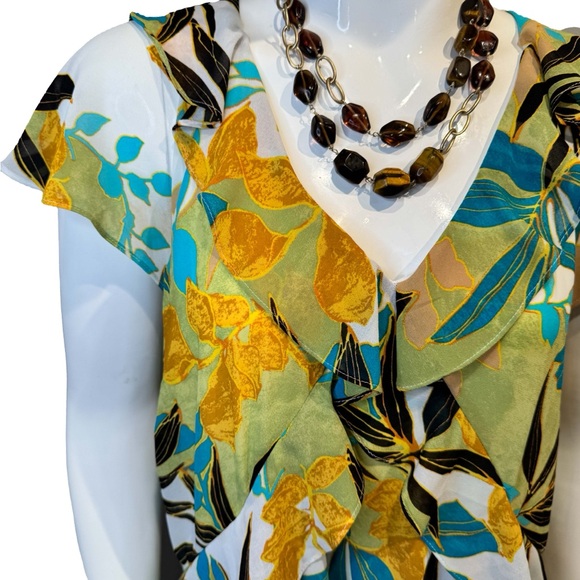 Chico’s Chiffon Floral Faux Wrap A-Line Ruffled Flutter Sleeves Dress Size 18 - Picture 6 of 8